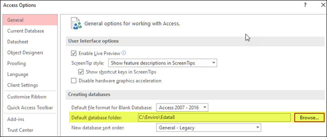 MS Access Options form